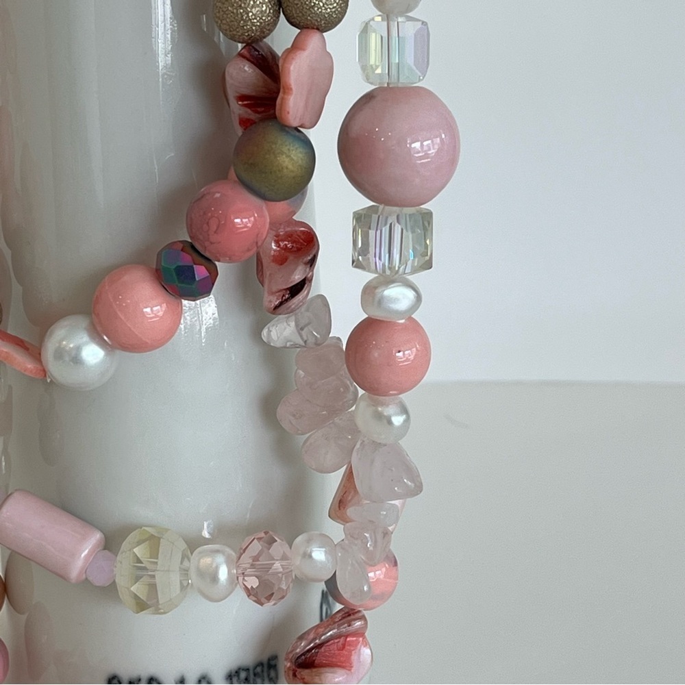 Pink Lucite Beaded Necklace - Picture 7 of 15